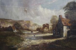 H Cooper (late 19th / early 20th century): oil on canvas, Main Road Near Dunstable, 74 x 49 cm.