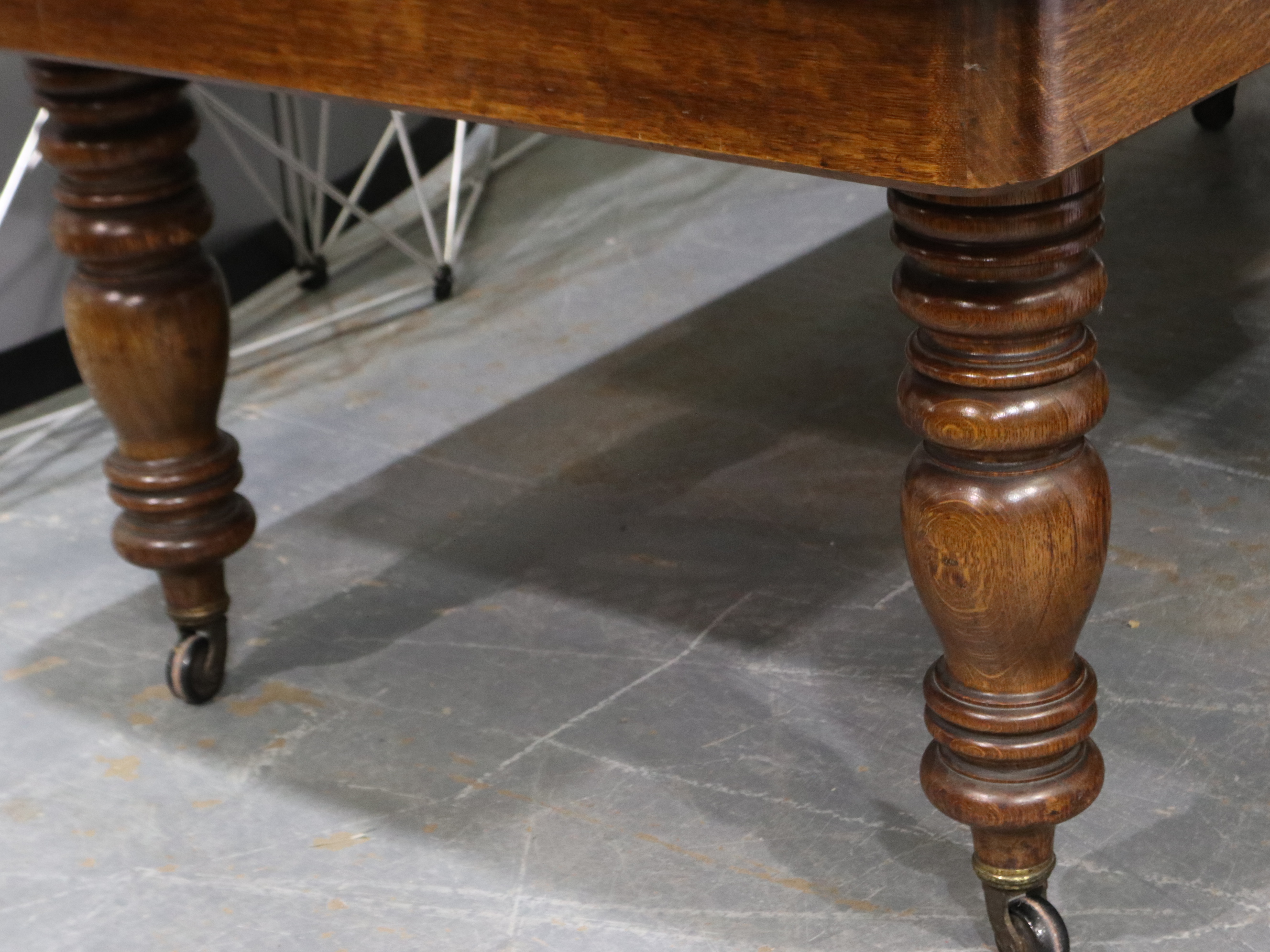 A Victorian oak wind out extending dining table with three additional leaves and turned bulbous - Image 2 of 3