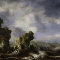 Attributed to Pieter Mulier (the elder, Dutch, 1637-1701): oil on canvas, a storm at sea with