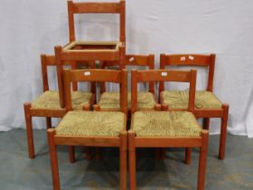 Set of six Habitat 1973 Magistretti chairs with rush seats designed by Vico Magistretti (1920 -