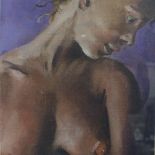 In the manner of Steven Campbell (Scottish 1953 - 2007): oil on board, nude female study, signed