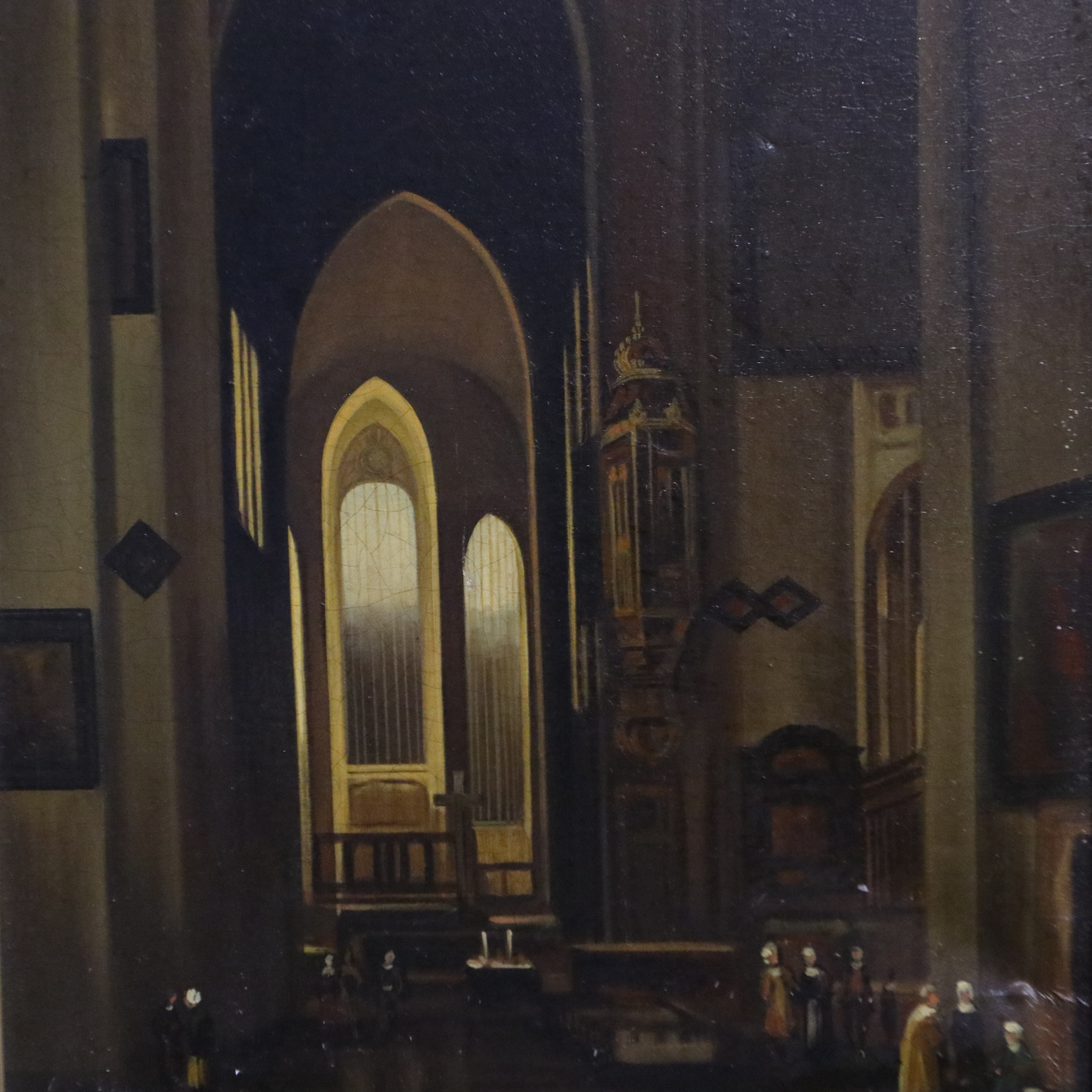 Thomas (late 19th/early 20th century): oil on canvas, cathedral interior with figures, 50 x 60 cm.