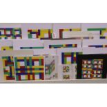 A collection of abstract prints and original artists cuts of coloured geometric squares and