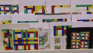 A collection of abstract prints and original artists cuts of coloured geometric squares and