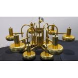 Large 1960s brass twelve lamp ceiling light, D: 90 cm. Not available for in-house P&P