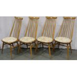 A set of four Ercol blonde elm chairs in the Goldsmith design. Not available for in-house P&P
