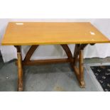 An early 20th century pine ecclesiastical alter table with Gothic arched frame, 112 x 60 x 72 cm