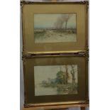 Oswald Garside (1879-1942): a pair of watercolours, Walland marshes and Romney Marshes, each 32 x 21