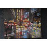 Paul Kenton (British contemporary): hand finished artist signed print on canvas, NYC at night,
