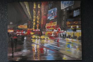 Paul Kenton (British contemporary): hand finished artist signed print on canvas, NYC at night,