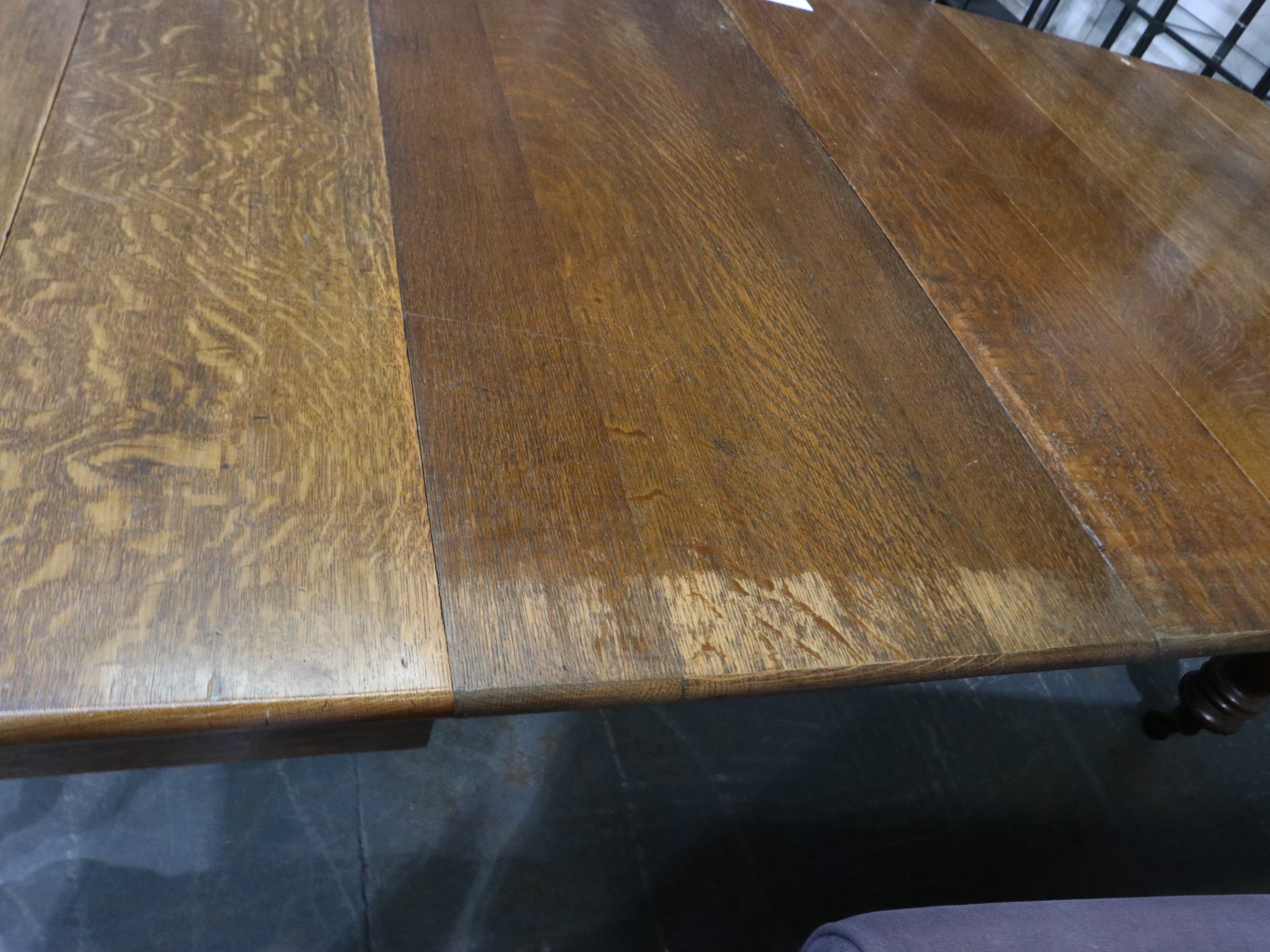 A Victorian oak wind out extending dining table with three additional leaves and turned bulbous - Image 3 of 3