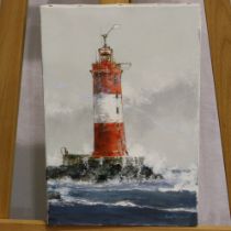 Julian Taylor (b. 1954): oil on canvas, Lighthouse, 24 x 35 cm. UK P&P Group 2 (£20+VAT for the