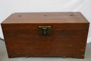 A substantial Oriental stained pine chest raised on bracket feet, 150 x 65 x 76 cm H. Not