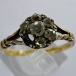 18ct gold diamond set cluster ring, lacking one stone, size N, 2.5g. UK P&P Group 1 (£16+VAT for the