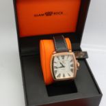GLAM ROCK: vintage gents wristwatch on a leather strap, working at lotting, boxed. UK P&P Group