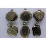 Six 925 silver and white metal locket pendants, largest H: 30 mm. UK P&P Group 1 (£16+VAT for the