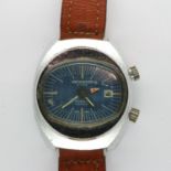 MEMOSTAR ALARM: gents mechanical wristwatch with blue dial and date aperture on a brown leather
