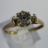 9ct gold diamond set solitaire ring, size M, 1.3g. UK P&P Group 1 (£16+VAT for the first lot and £