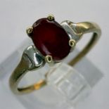 9ct gold ring set with garnet, size K/L, 1.0g. UK P&P Group 1 (£16+VAT for the first lot and £2+