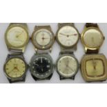 Eight mechanical wristwatch heads including Liberty and Constructa, mostly not working. UK P&P Group