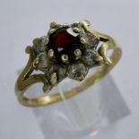 9ct gold cluster ring set with garnet and cubic zirconia, size L, 1.7g. UK P&P Group 1 (£16+VAT