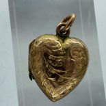 9ct gold heart shaped locket pendant, H: 30 mm, 1.3g. UK P&P Group 1 (£16+VAT for the first lot