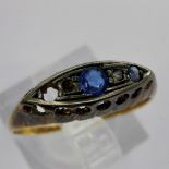 18ct gold ring set with tanzanite and diamonds, lacking two stones, size L/M, 1.3g. UK P&P Group