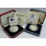 The Royal Mint: two silver proof crowns, Coronation 40th Anniversary and 1981 Royal Wedding, with