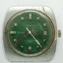 SICURA (Breitling): wristwatch head with green dial and date aperture, working at lotting. UK P&P