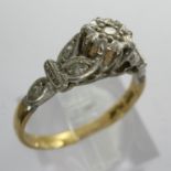 Platinum mounted 18ct gold diamond set ring, size K/L, 2.3g. UK P&P Group 1 (£16+VAT for the first