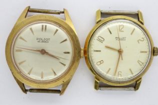 Two Poljot wristwatch heads, 17 and 22 jewels, neither working. UK P&P Group 1 (£16+VAT for the