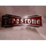Aluminium Firestone Tyres plaque, W: 30 cm. UK P&P Group 1 (£16+VAT for the first lot and £2+VAT for