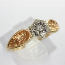 9ct gold diamond set solitaire ring, size J, 2.3g. UK P&P Group 0 (£6+VAT for the first lot and £1+