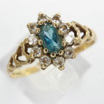 9ct gold cluster ring set with blue topaz and cubic zirconia, size P, 1.4g. UK P&P Group 0 (£6+VAT