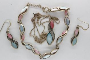 925 silver necklace, earrings and bracelet suite, largest chain L: 42 cm. UK P&P Group 1 (£16+VAT