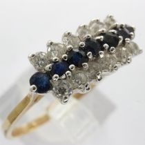 9ct gold ring set with sapphires and cubic zirconia, size R, 2.2g. UK P&P Group 0 (£6+VAT for the