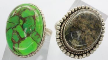 Two 925 silver rings set with large stones, both size S, damage to one stone. UK P&P Group 1 (£16+