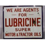 Vintage advertising: enamelled wall mounting sign, Lubricine Tractor Oils, 61 x 51 cm. Please see