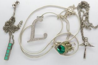 Four 925 silver pendant necklaces, largest chain L: 42 cm. UK P&P Group 1 (£16+VAT for the first lot