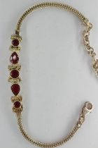 925 silver bracelet set with five rubies, L: 23 cm. UK P&P Group 1 (£16+VAT for the first lot and £