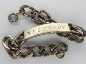 Sterling silver identity bracelet inscribed N. Kennedy, L: 22 cm. UK P&P Group 0 (£6+VAT for the