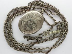 Hallmarked silver locket pendant on white metal chain, L: 128 cm, 34g. UK P&P Group 1 (£16+VAT for