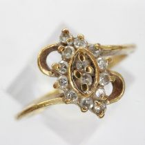 9ct gold cluster ring set with diamonds, size N, 2.2g. UK P&P Group 0 (£6+VAT for the first lot