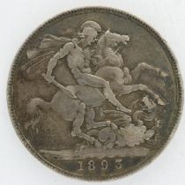 1893 silver crown of Queen Victoria, gFING. UK P&P Group 0 (£6+VAT for the first lot and £1+VAT