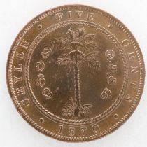 1870 Ceylon 5 cents of Queen Victoria, gVF. UK P&P Group 0 (£6+VAT for the first lot and £1+VAT