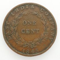 1845 East India Company cent of Queen Victoria, aVF. UK P&P Group 0 (£6+VAT for the first lot and £