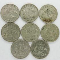 Eight Colonial silver sixpences of Australia. UK P&P Group 0 (£6+VAT for the first lot and £1+VAT