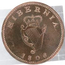 1806 Hibernia farthing of George III, EF, cleaned. UK P&P Group 0 (£6+VAT for the first lot and £1+