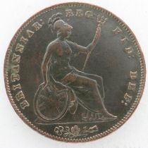 1854 copper penny of Queen Victoria, VF with dark tone. UK P&P Group 0 (£6+VAT for the first lot and