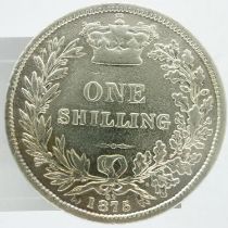 1875 Die 63 silver shilling of Queen Victoria, aVF. UK P&P Group 0 (£6+VAT for the first lot and £